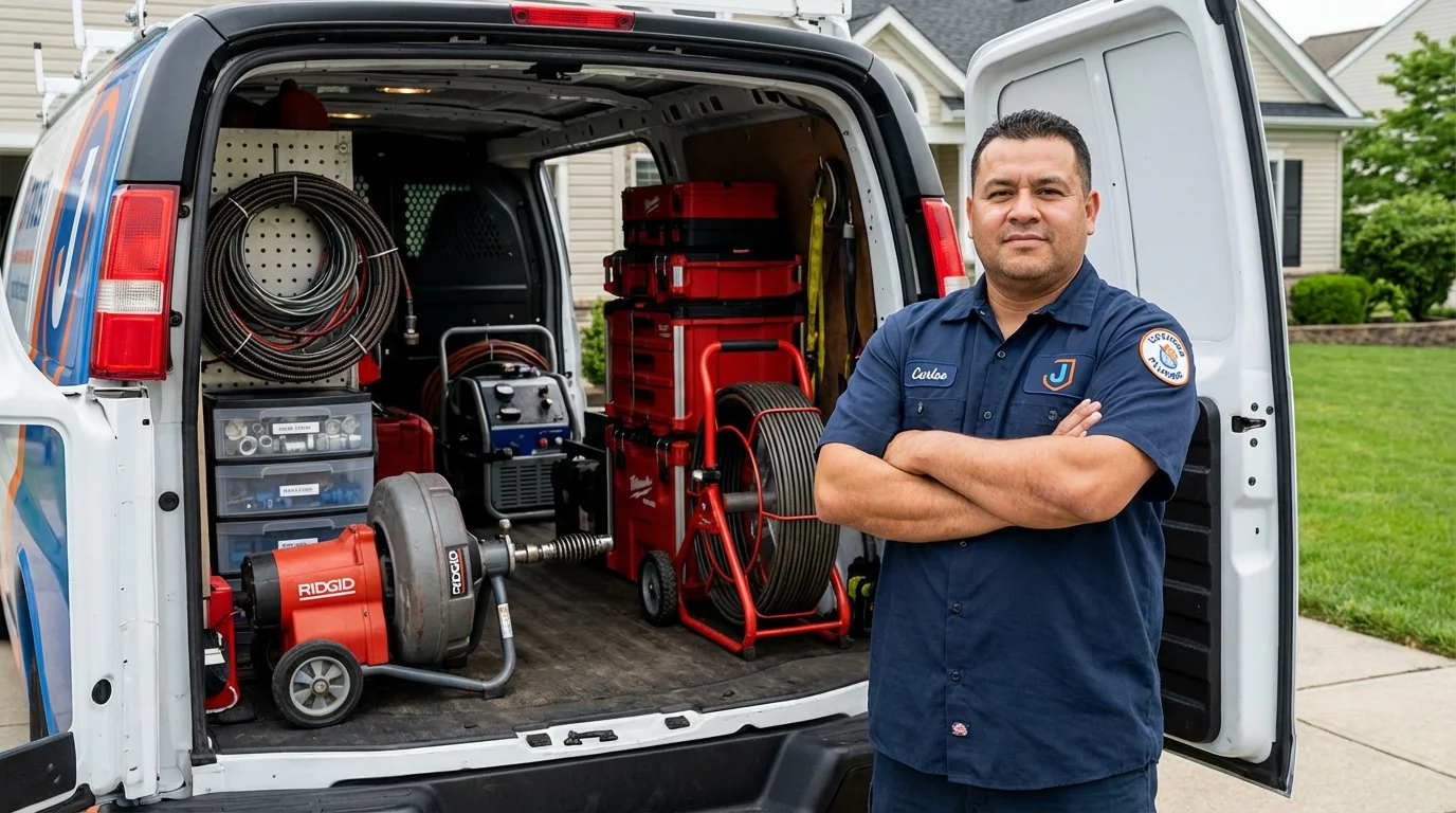 Professional drain cleaning equipment and Johns Plumbing LLC plumber in Camden
