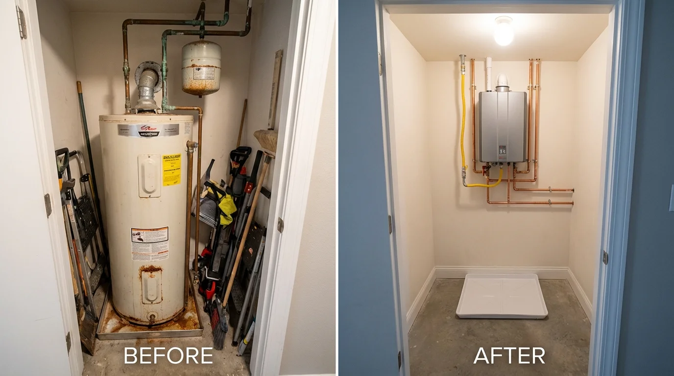 Tank water heater versus wall-mounted tankless unit comparison for Camden, AR homeowners
